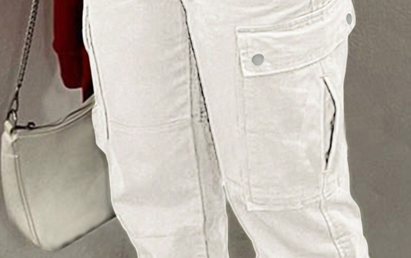 Damkläder Vita jeansoveraller Raka byxor med flera fickor_voghion.com