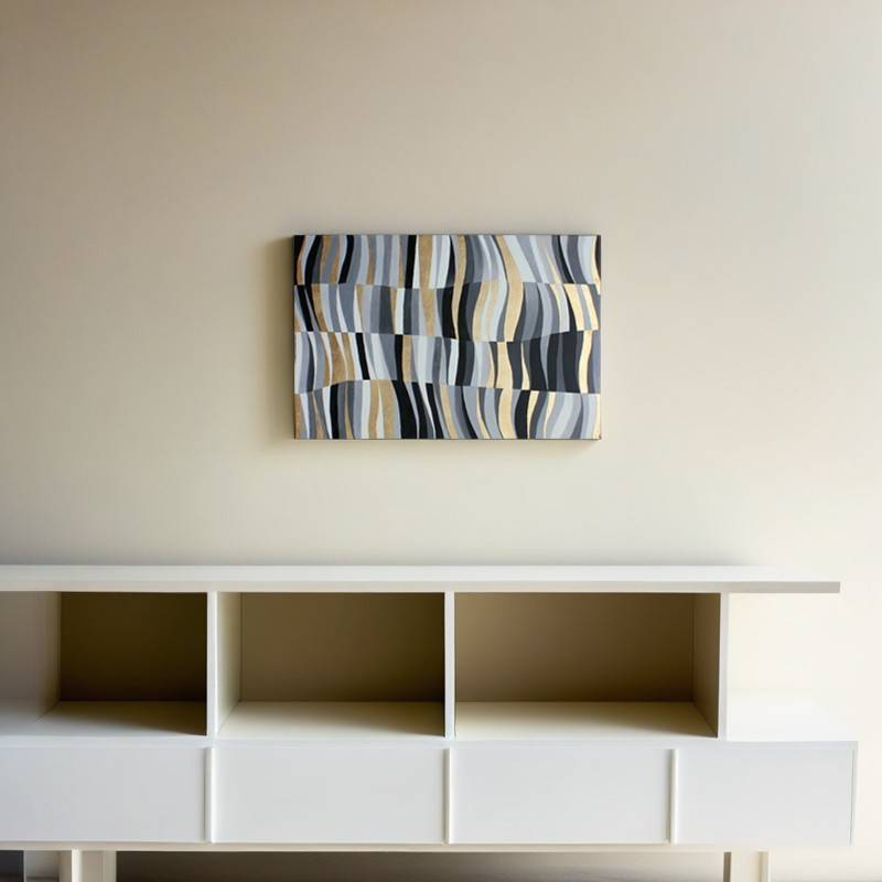 1pc Modern Wall Art Canvas Prints Painting-The Main Colors Are Black, Gray And White, With Golden Lines. The Wavy Lines Are Intertwined_voghion.com