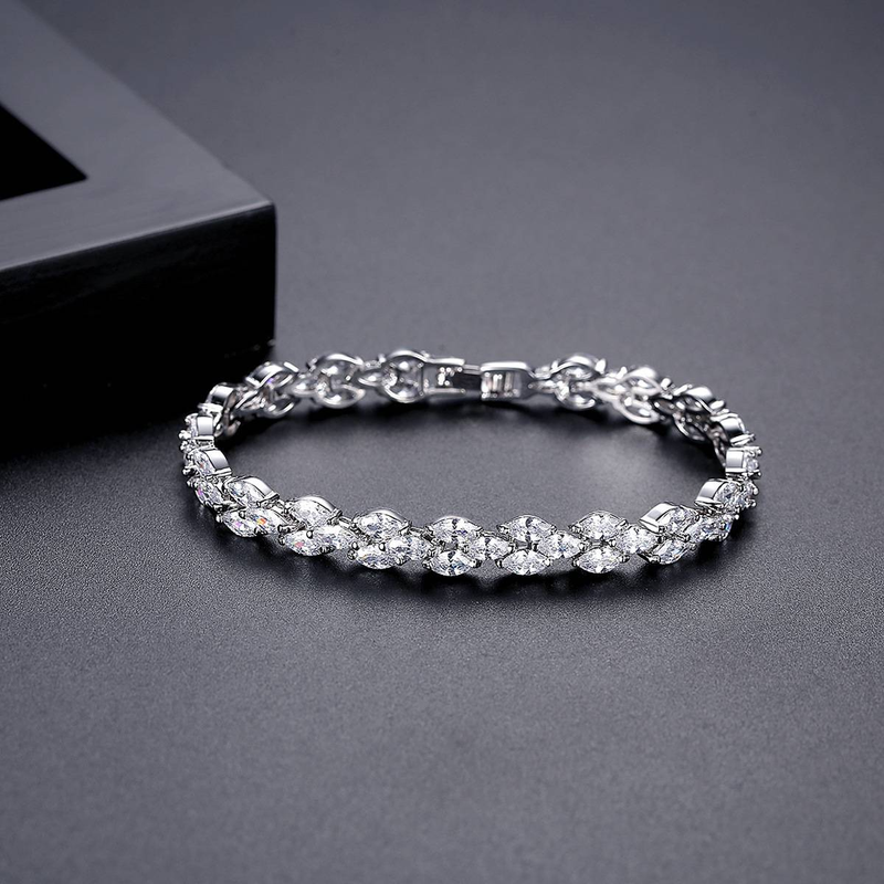 Women's Jewelry Elegant Marquise Zircon Bracelet, Copper Electroplated With 3A Zircon Stones, Geometric Design Fashion Accessory_voghion.com