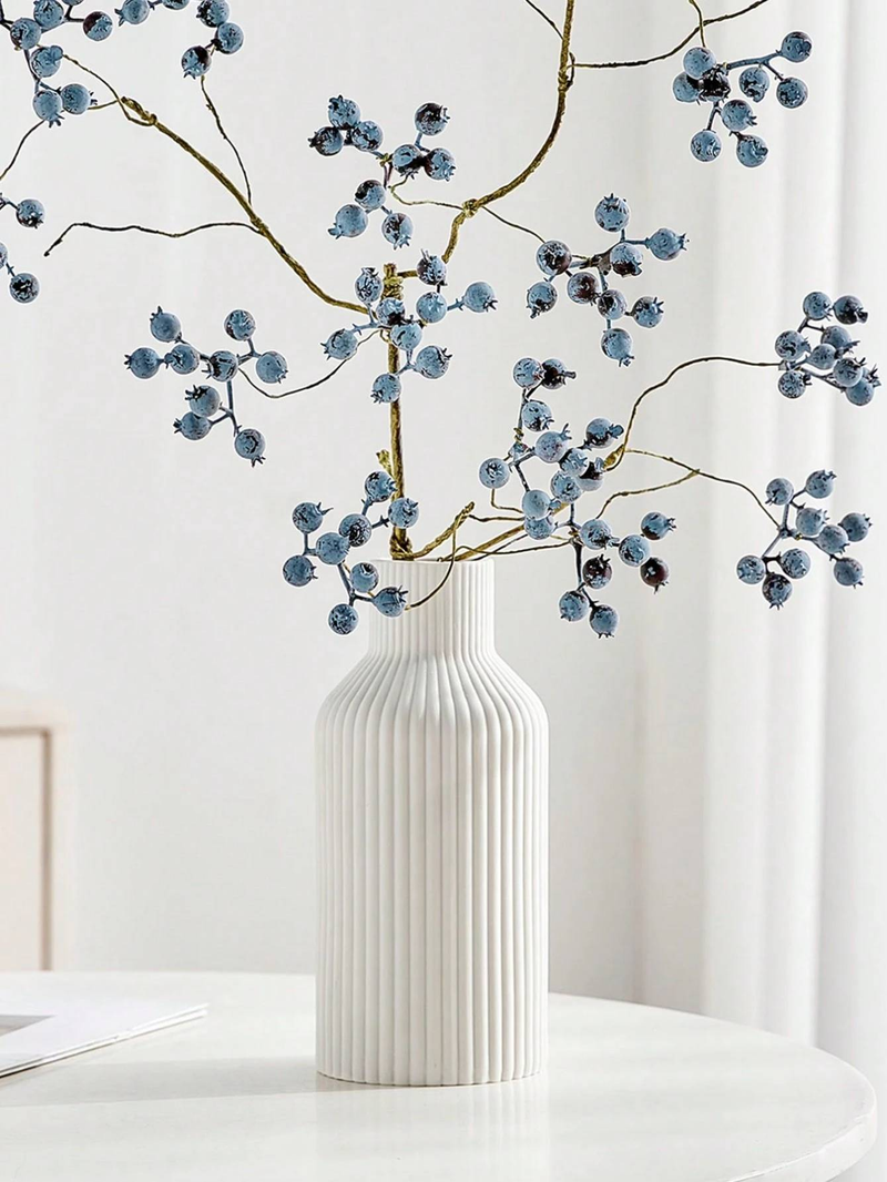 Jarrón de cerámica blanca, decoración minimalista moderna para el hogar, jarrón de hierba para mesa de comedor, estantería, porche y centro de mesa, estilo madera_voghion.com