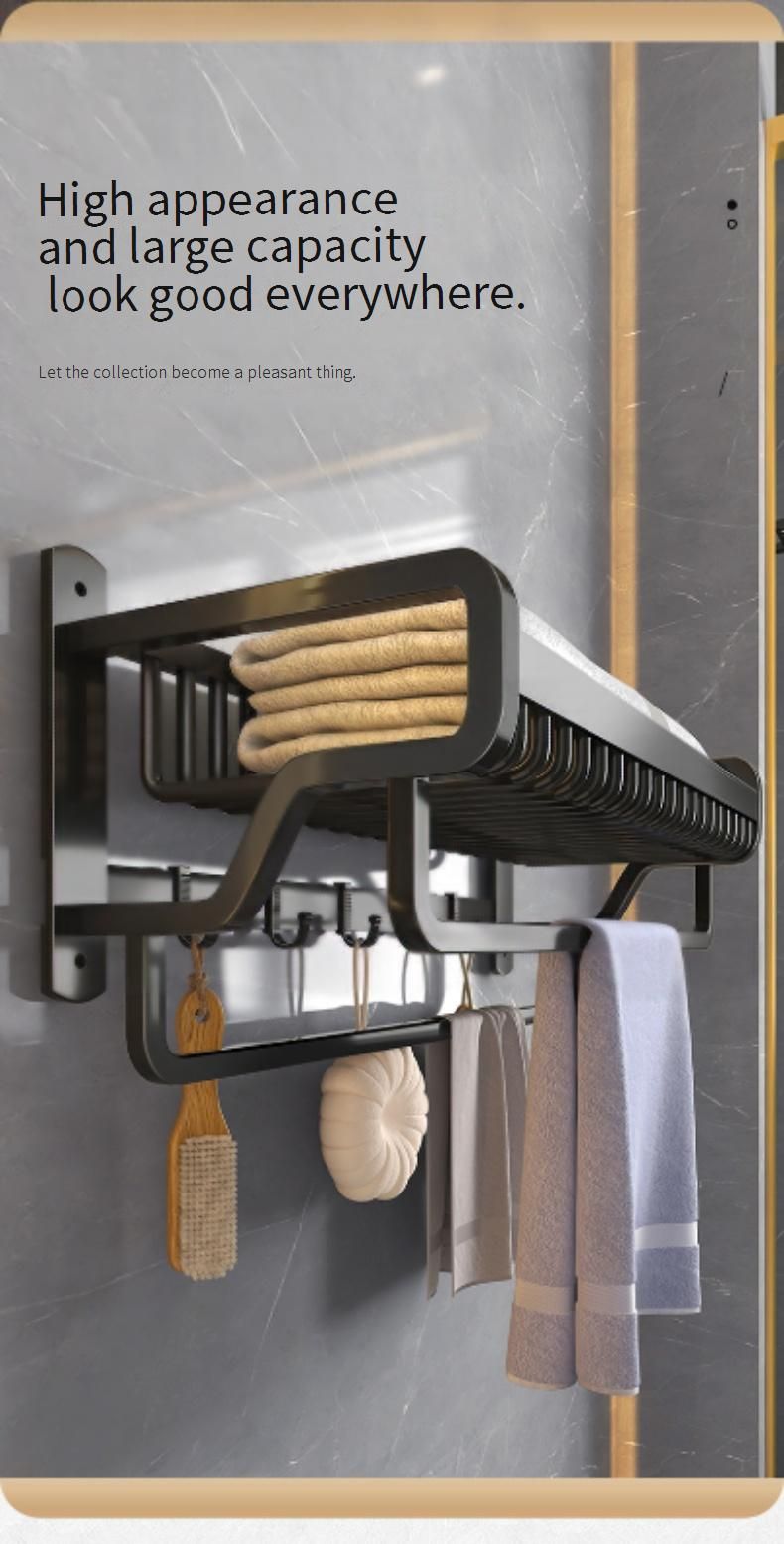 Badezimmer-Handtuchhalter aus Aluminium ohne Bohren mit Wandregalen, Dusch-Organizer für Badezimmer und Toilette_voghion.com