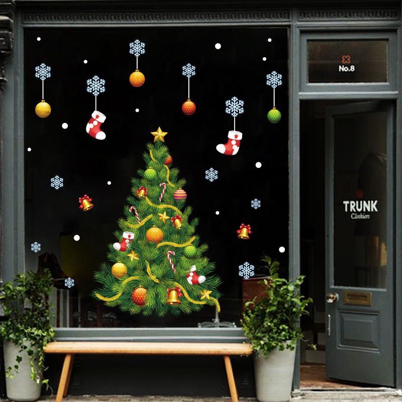 Calcomanías navideñas grandes para ventanas - 60 x 90 cm, pegatinas de PVC con forma de árbol de copos de nieve para vidrio, puertas y paredes (XL873)_voghion.com