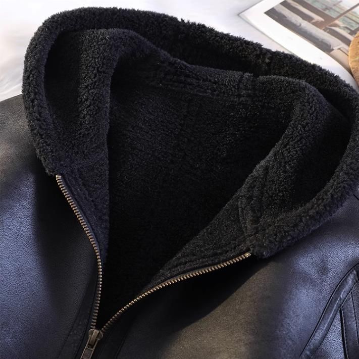 Men's Casual Loose Hooded, Fleece, Thickened Suede And Fur One-piece Top, Long-sleeved Leather Jacket_voghion.com