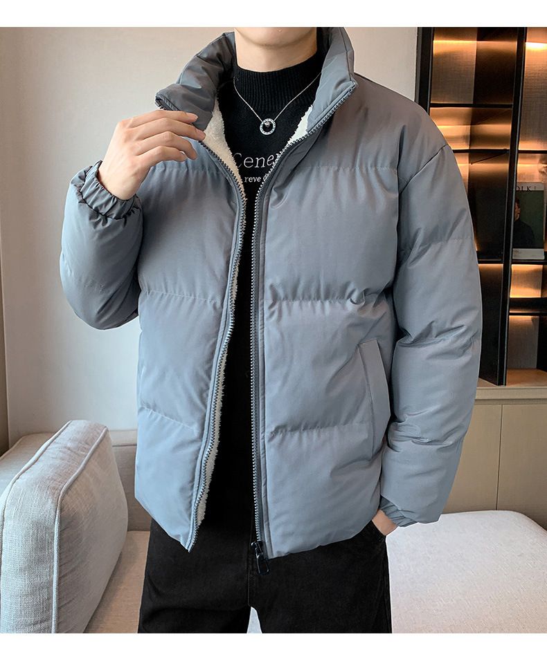 Giacca invernale da uomo con collo alto – Piumino in velluto di ispirazione coreana (nero/grigio/kaki) | Cappotto corto elegante e caldo_voghion.com