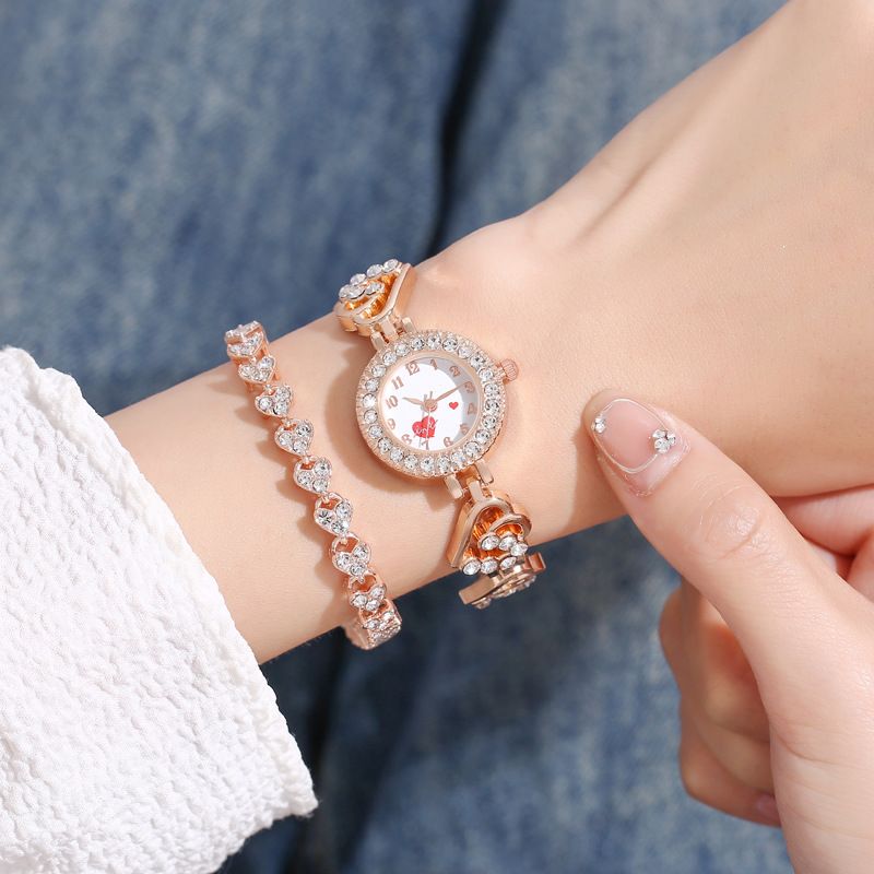 Dameshorloges Twee sets Hart Diamant Armband Kleine Wijzerplaat Mode Dameshorloge Liefde Kleine Diamant Armband Horloge_voghion.com
