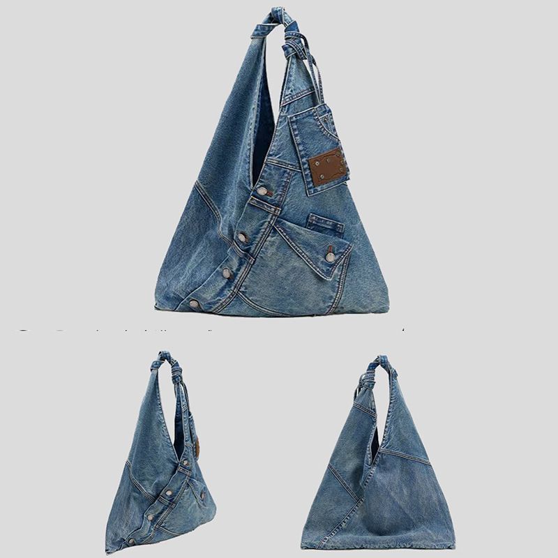 Borsa a tracolla leggera multifunzionale in denim lavato per pendolari, stile pigro, alla moda, versatile_voghion.com