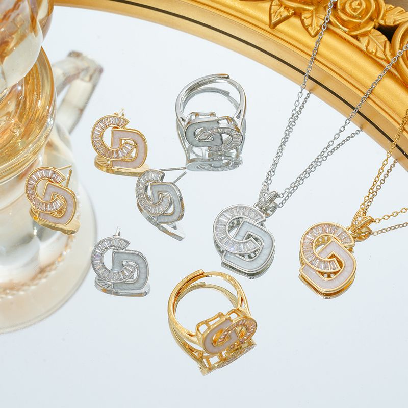 Fashion English Letter Micro-inlaid Zircon Earrings Temperament All-match Design Sense Earrings Necklace suit Women_voghion.com