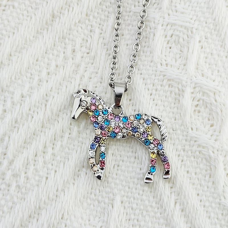 Hot Selling Popular Rainbow Horse Pendant Fashionable and Personalized Colorful Diamonded Pony Necklace_voghion.com