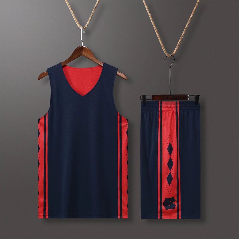 Duebelsäiteg Basketball Kostüm fir männlech Fachhéichschoul Studenten, Summer Spill Trikot, North Carolina Training Uniform, gedréckt_voghion.com