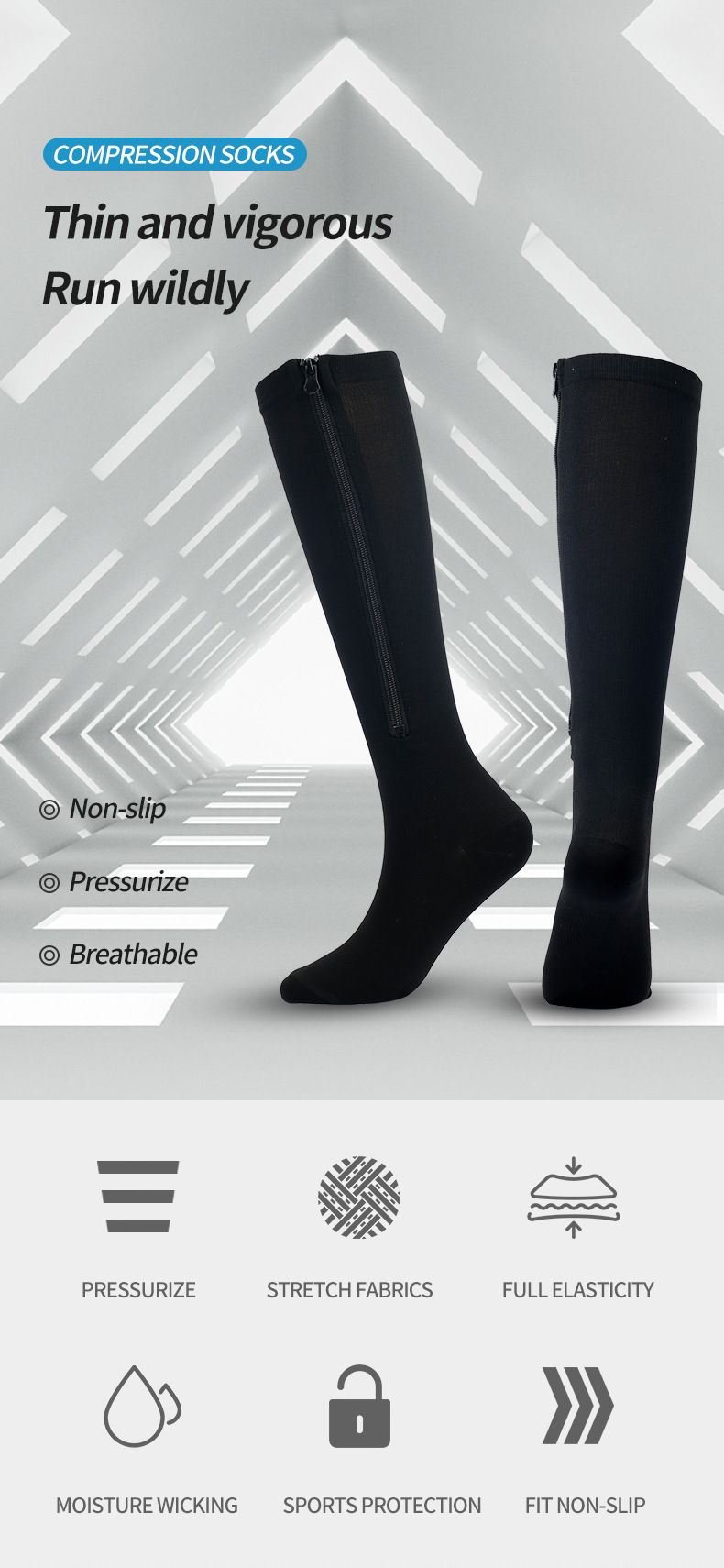 Bag toe pressure chain socks sports socks hot selling compression socks non-slip calf socks_voghion.com