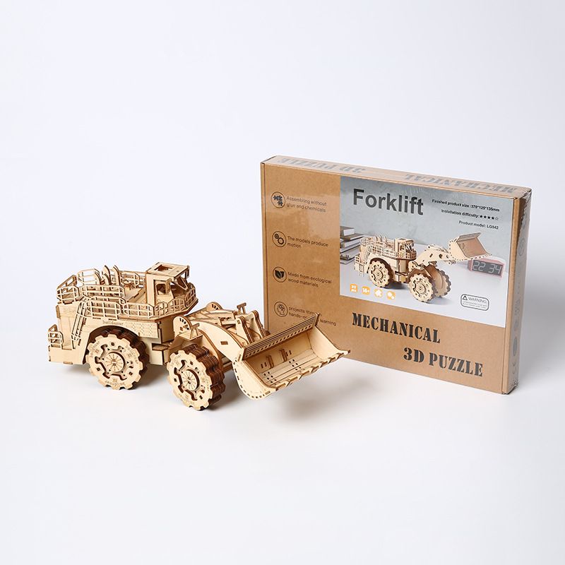 3D dreidimensionales Gabelstapler-Puzzle aus Holz, handgefertigtes Spielzeug, DIY 3D dreidimensionales Holzpuzzle, kreatives Spielzeug, Modellornament_voghion.com