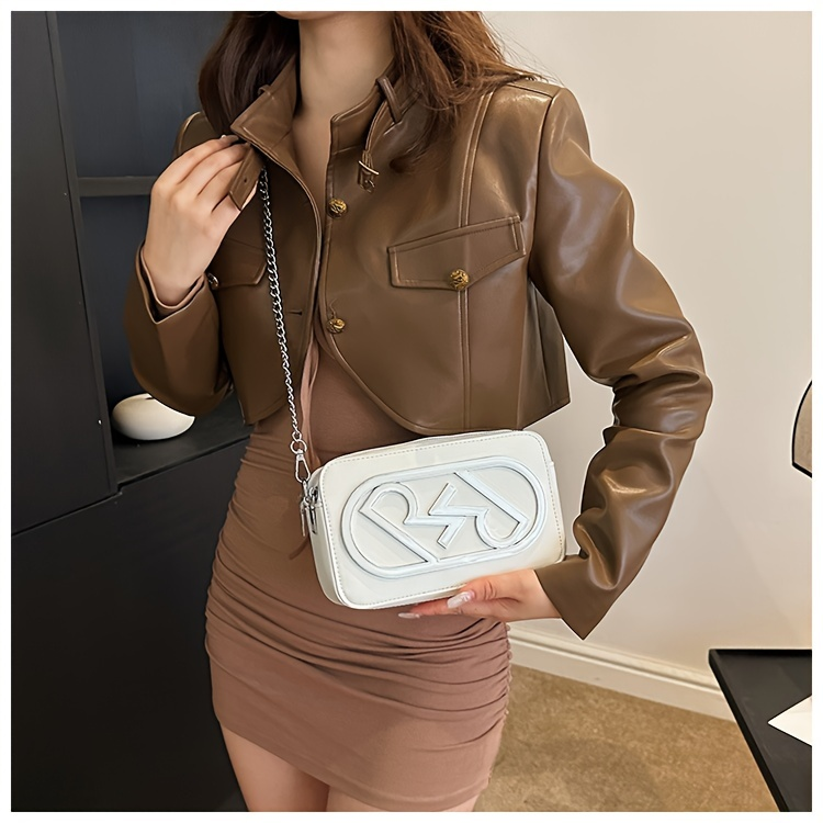Niche Design Crossbody Trendy Camera Shoulder Bag, Letter Decor Square Bag & Purse_voghion.com