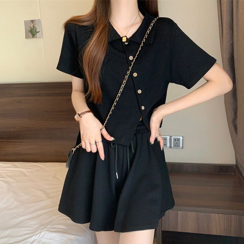 Audday Fashionable And Unique Design Top For Women, Summer Plus Size, Slimming Short Skirt Pants Two-Piece Set_voghion.com