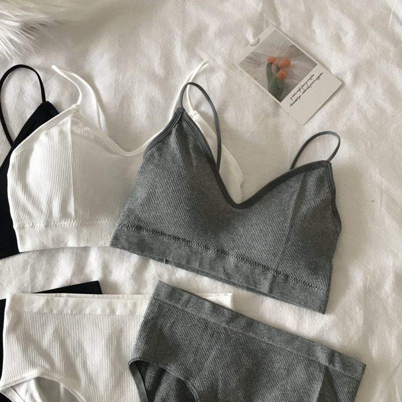 Intimo sportivo da donna in stile coreano push up senza anello in acciaio reggiseno sexy top a tubino alto elastico set di mutandine_voghion.com