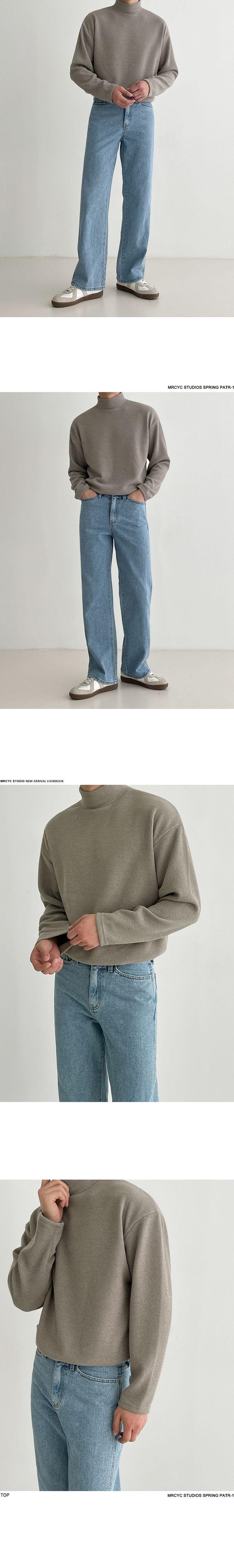 Langarm-T-Shirt mit Stehkragen für Herren im Herbst und Winter, lockerer Trend, dickes, einfarbiges T-Shirt aus reiner Baumwolle_voghion.com