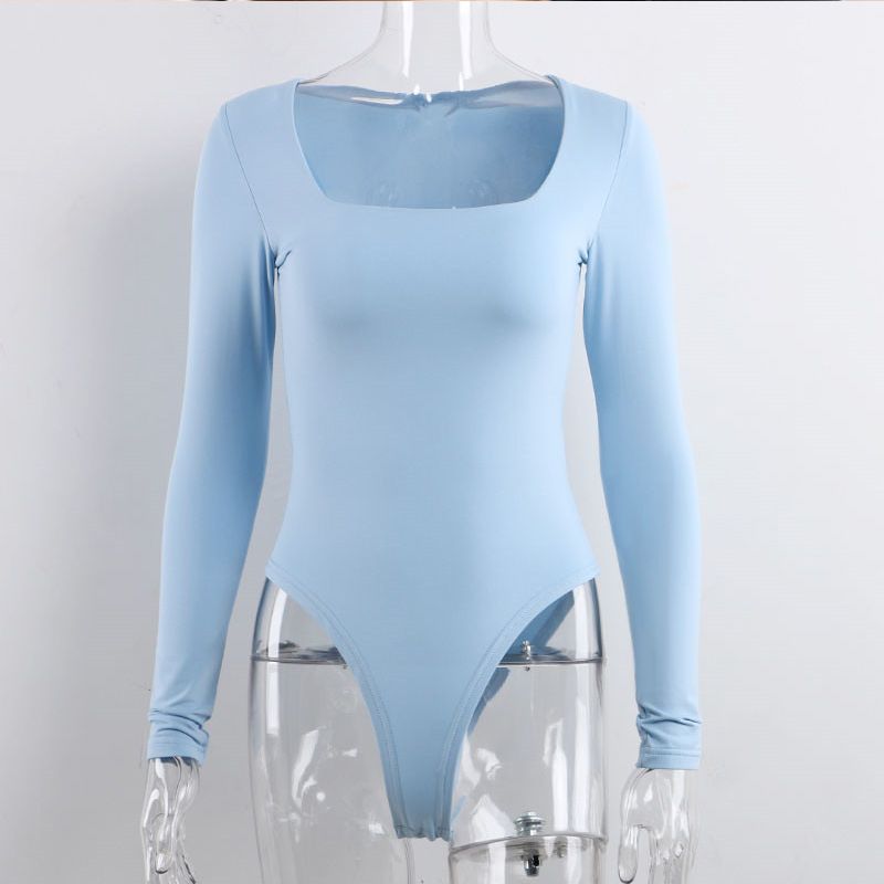 Sexy Bodycon Top met Lange Mouwen voor Vrouwen met Vierkante Hals, Off Shoulder / Strapless - Rekbare Polyester Slim Fit Blouse - Herfstmode Basic Wear_voghion.com