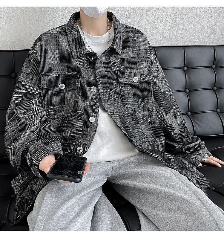 Herrenbekleidung Übergröße Extra großes Langarmhemd Herren Vintage Retro Jeansjacke Frühling und Herbst Lockeres Hemd_voghion.com