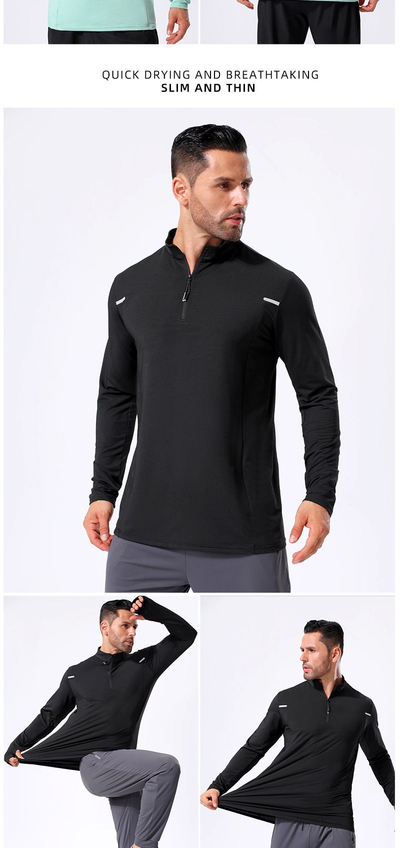 Langarm-T-Shirt für Herren – ideal für Herbst und Winter, mit halbem Reißverschluss, atmungsaktiv und elastisch._voghion.com