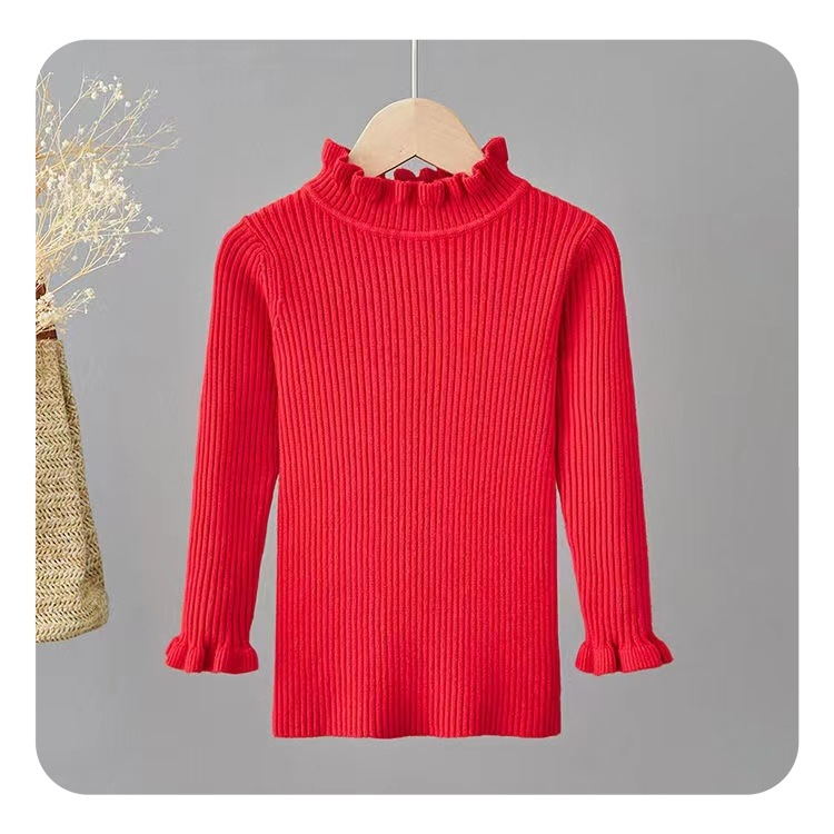 Girls' Autumn And Winter Wooden Ear Edge Sweater Base Shirt All Knitted Base Shirt In The High Collar Bottom Of The Inner Coat_voghion.com