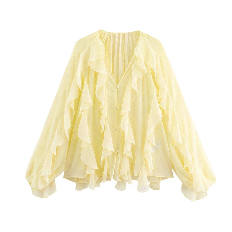 Camicia a tinta unita con decorazioni a strati, stile primaverile, per donna_voghion.com