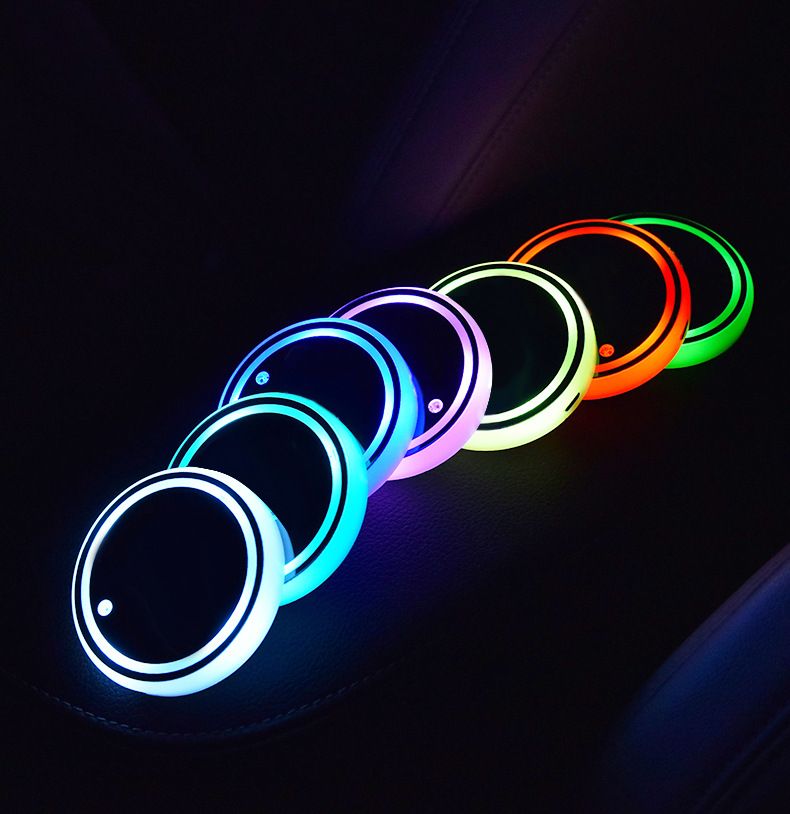 Car LED Luminous Colorful Water Mat, Car Atmosphere Light, Solar Energy, USB Charging, Anti Slip Cup Mat_voghion.com