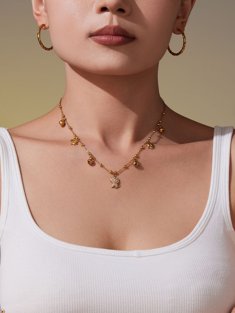 Fangtang 5A Zircon Dog Bell Shaped Multi Accessory Bracelet Necklace Set Stainless Steel Material_voghion.com