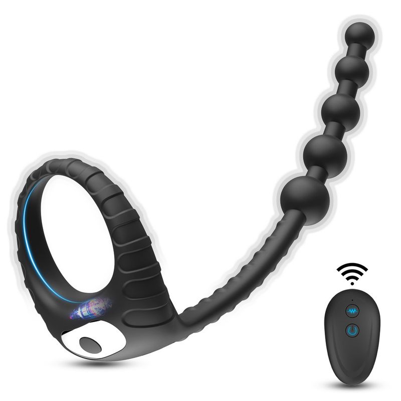 Vibratore anale maschile in silicone a 1 frequenza con telecomando wireless e anello vibrante con blocco fine, prodotti per adulti_voghion.com