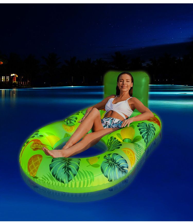 Aufblasbarer Loungesessel mit LED-Beleuchtung, zwei Getränkehaltern und Netzrückenlehne mit Blättermuster – Schwebebett für Erwachsene im Freien (atmungsaktives, strapazierfähiges PVC)_voghion.com