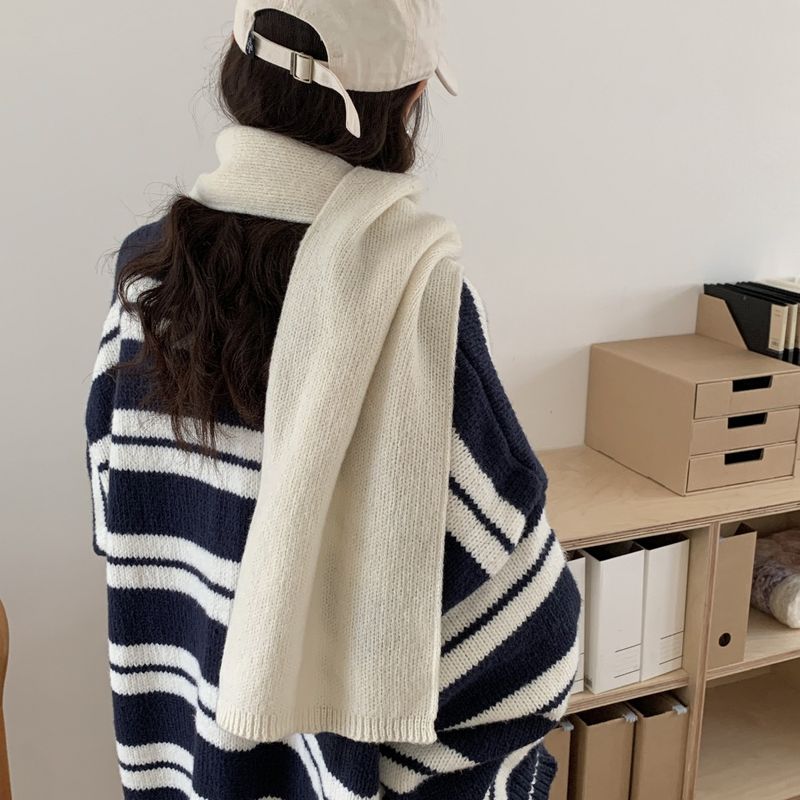 New Winter Women's Scarf Solid Color Soft Sticky Versatile Korean Couple Fashion Student Basic Knitted Warm Neck_voghion.com