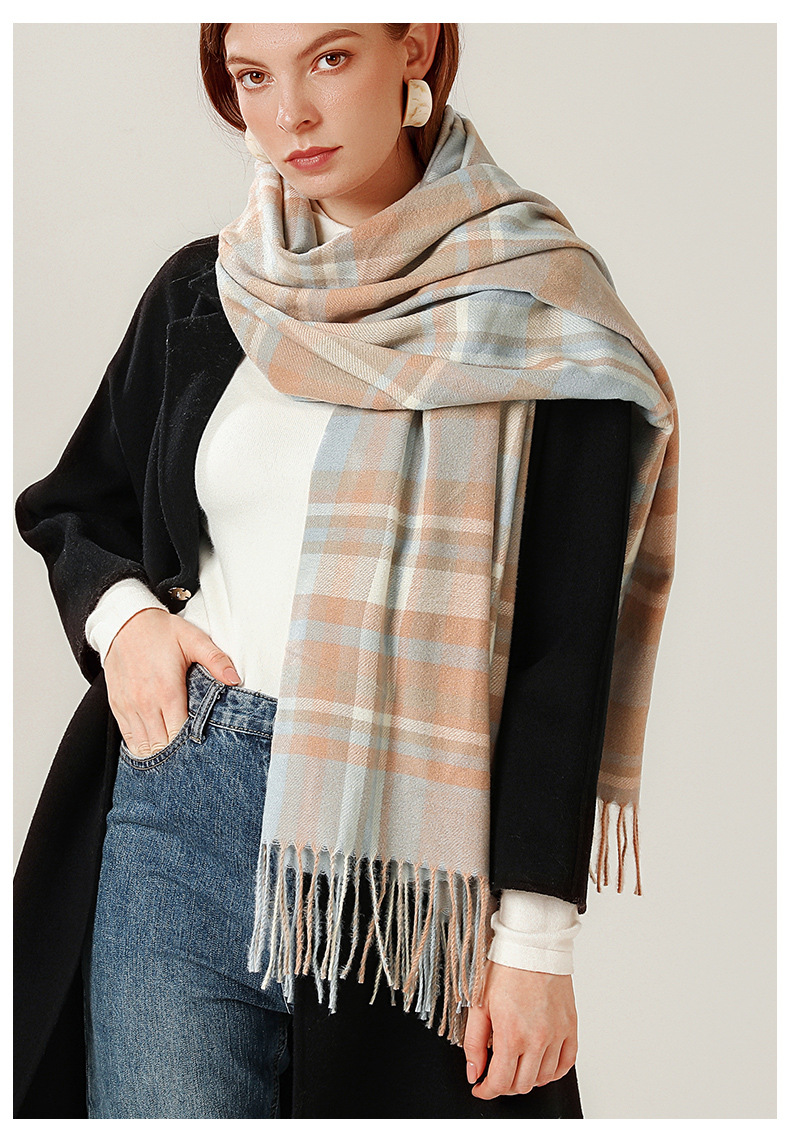 Sciarpa in cashmere semplice in stile college da donna autunno e inverno 2024 nuovo scialle caldo lavorato a maglia_voghion.com