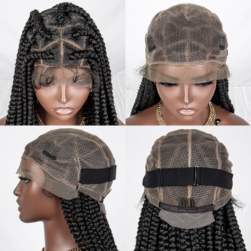 Perruque tressée africaine synthétique Full Lace – Gros brins, adaptée aux débutants, parfaite pour toute occasion_voghion.com