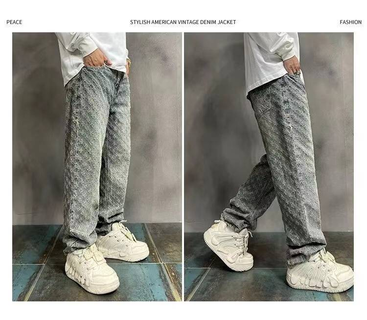 2024 American High Street Jeans Hommes Ample Droite Tendance Marque Ensemble Pantalon Polyvalent_voghion.com