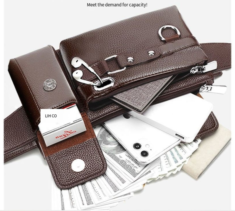 Krūškurvja soma Vīriešu ādas tekstūras ūdensnecaurlaidīga jostasvieta Trend Lielas ietilpības daudzfunkcionāla Crossbody soma_voghion.com