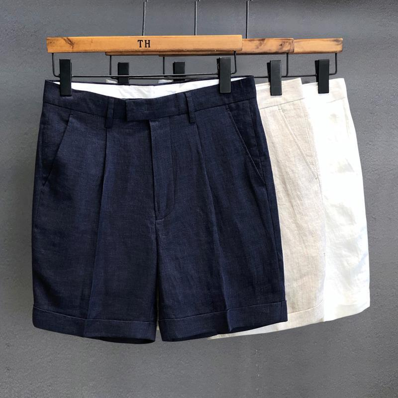 Herrenbekleidung Sommer Dünne Leinenshorts Herren Jugend Lässige Mittellange Hose Trendy Atmungsaktive 5-Punkt-Hose Herren Weiße Kleine Hose_voghion.com