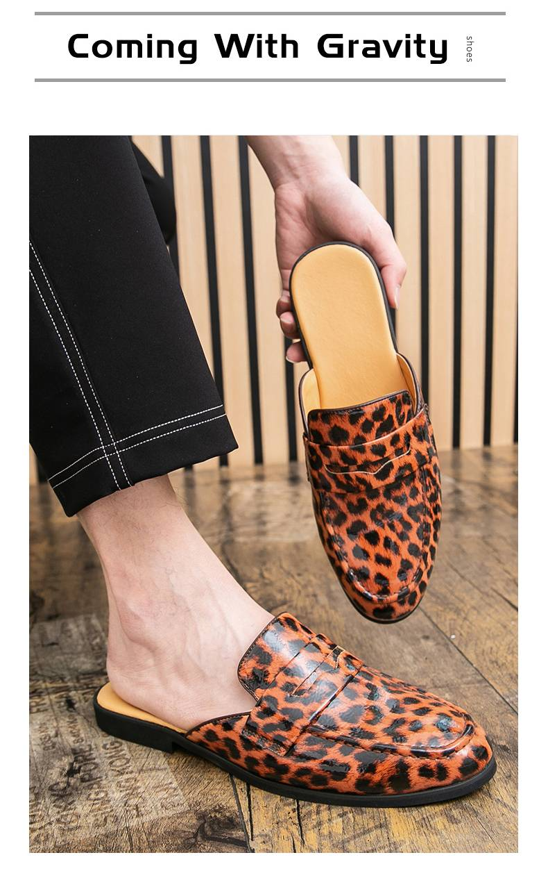 New Summer Fashion Leopard Print Half-slippers For Men's Outdoor Casual Half-slippers, Personalized Heel-free Slippers, Pointed Toe Versatile Sandals_voghion.com