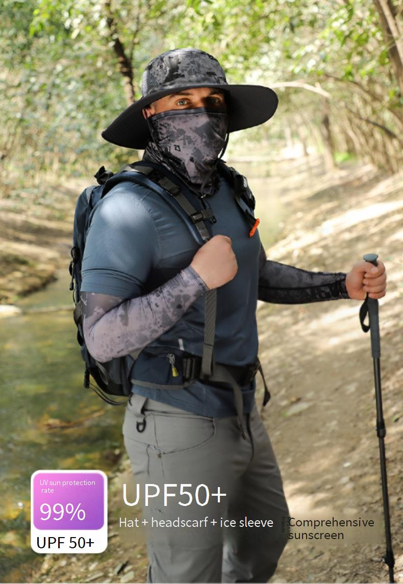 Set di protezione UV rinfrescante: maschera per il viso, copricollo e manicotti in seta ghiacciata con cappello a tesa larga_voghion.com