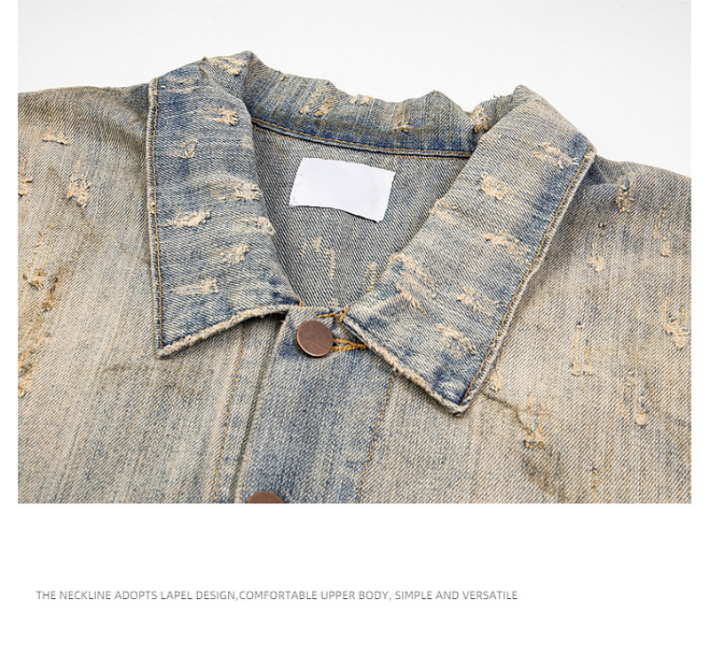 Vintage Washed Distressed Denim Jacke - Streetwear Boxy Fit mit Bambusstruktur & Schlammfarbe für den Cleanfit-Stil von Herren_voghion.com