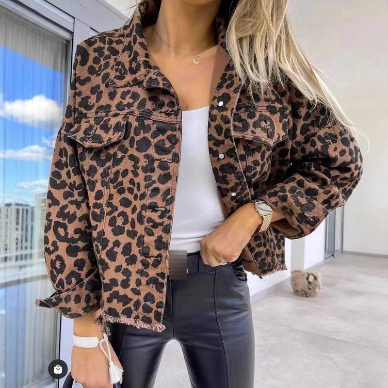 Abbigliamento da donna Camicia in cotone alla moda con stampa leopardata - Camicetta casual a maniche lunghe dalla vestibilità comoda per donna (S/M/L/XL)_voghion.com