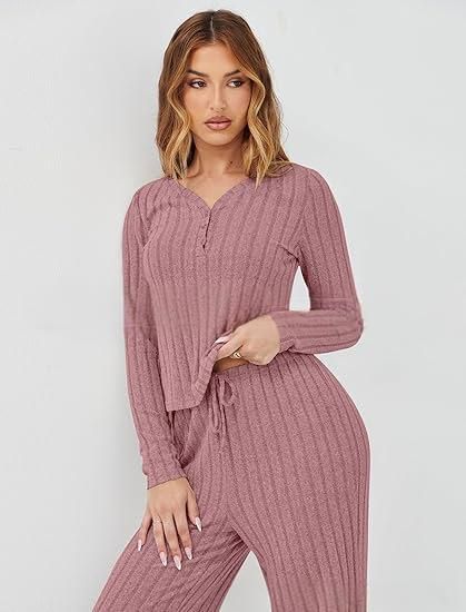 Ensemble de survêtement décontracté en tricot pour femme, haut à manches longues et pantalon ample, tenue deux pièces pour l'automne et l'hiver_voghion.com