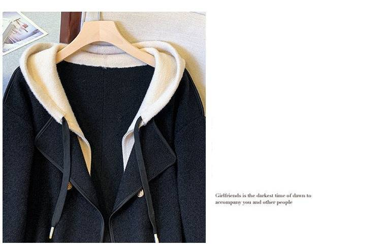 Oversized Hooded Coat For Women - Chic Two-In-One Wool Blend Jacket With Flattering Fit, Casual Elegance For Autumn & Winter (S-3xl, Black/Beige)_voghion.com
