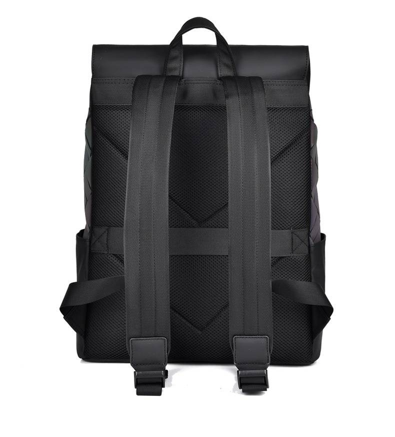 Men's Rhombus Reflective Laptop Backpack With Diamond Quilted Design, Waterproof PU Material For Work Commute And Daily Use_voghion.com