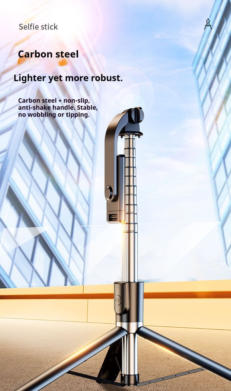 Supporto universale per treppiede anti-vibrazione per telefono con giunto cardanico girevole a 360°, estensibile fino a 1,7 m, luce LED integrata e telecomando - ABS e acciaio inossidabile_voghion.com