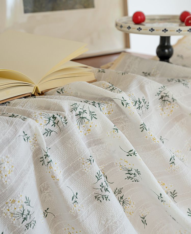 Japanese Style Daisy Semi-Sheer Curtains - 100% Cotton Cafe Curtains For Kitchen, Windows (Tie Top/Grommet/Hook, 60x90cm To 150x300cm, Floral Boho)_voghion.com