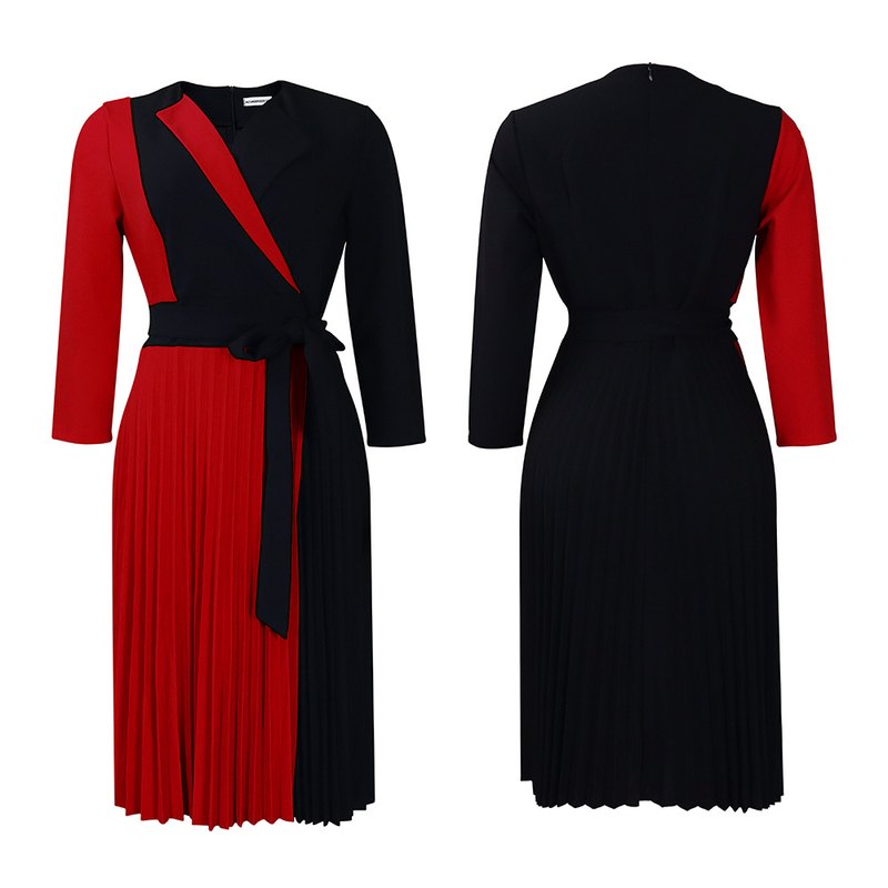 Women's fashion temperament color matching strap pleated skirt elegant_voghion.com