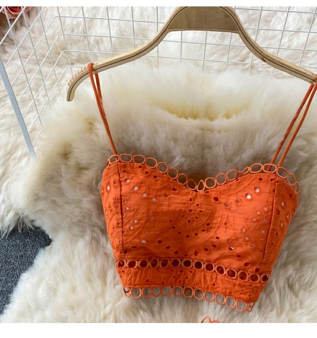 Women's Backless Short Tube Top Camisole Top Two-piece Suit 1 Waist Ruffle Skirt_voghion.com