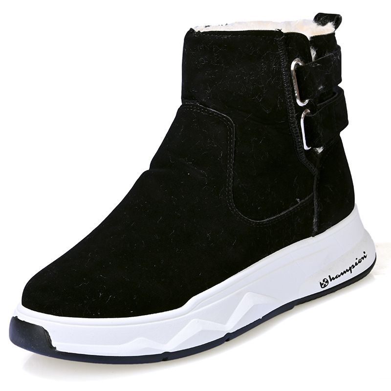 High top shoes for men in winter 2024, new plush and warm shoes, thick soled snow boots, men's belt buckle cotton boots_voghion.com