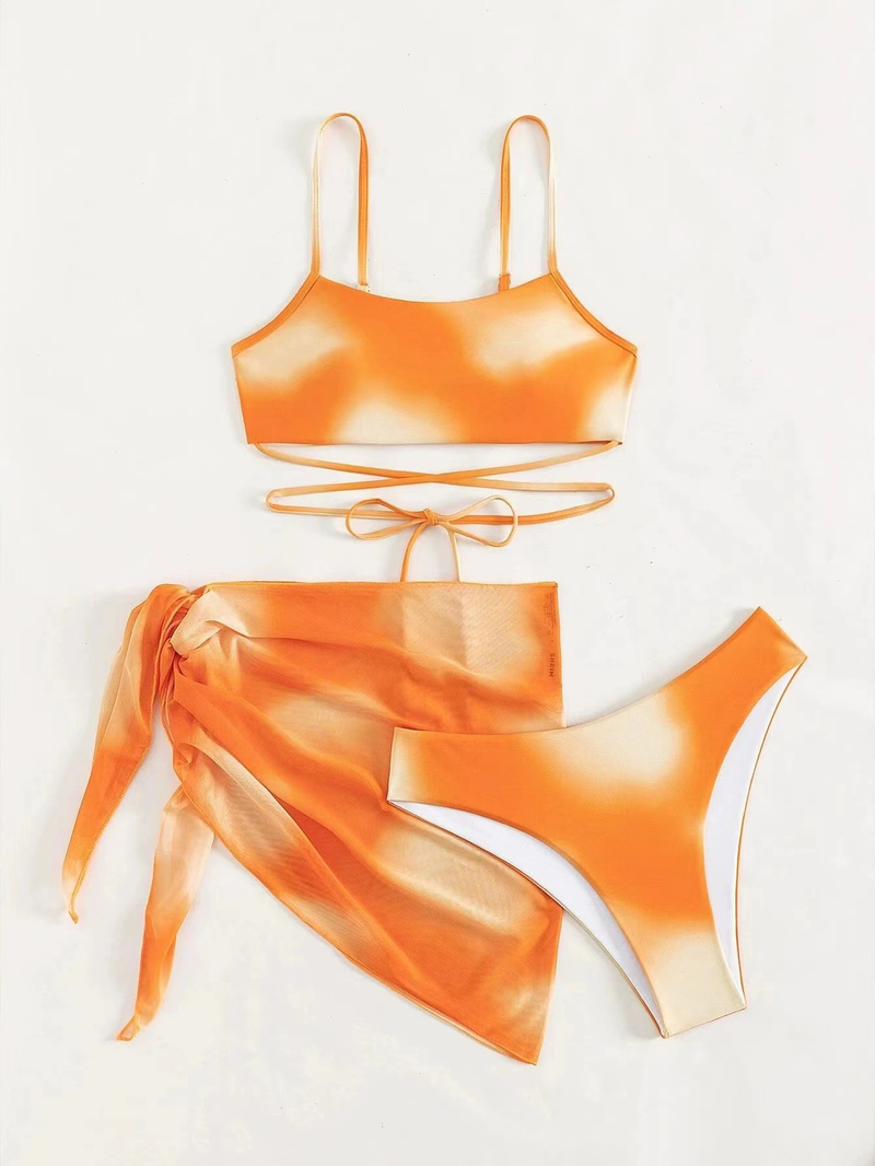 Abbigliamento da donna Costume da bagno bikini tie-dye con gonna a rete e spacco in tre pezzi_voghion.com