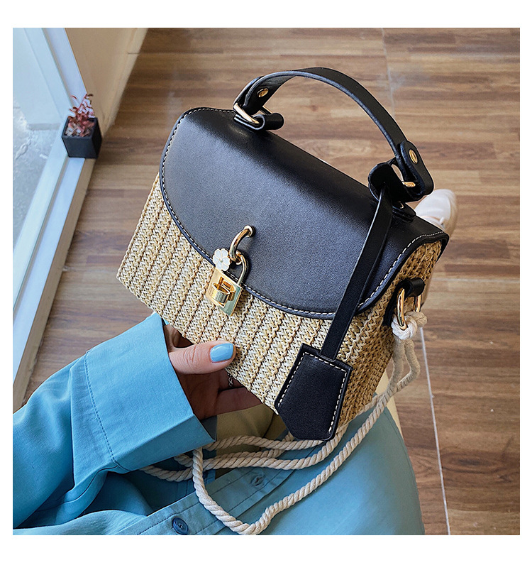 New Women's Bag Korean Fashion Lock Straw Bag Casual Handheld Small Square Bag Woman_voghion.com