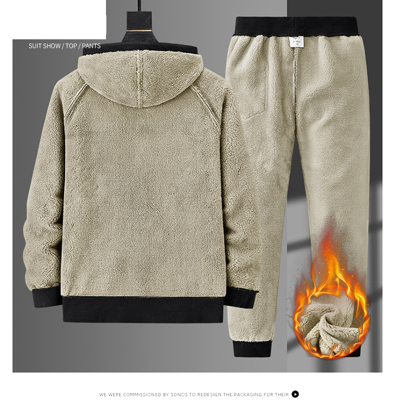 Conjunto de dos piezas para hombre, talla grande, cárdigan de cachemira de invierno, sudadera con capucha, chándal, pantalones de forro polar._voghion.com