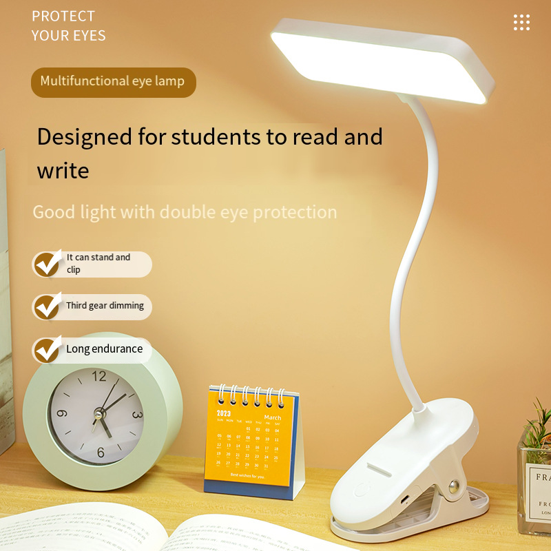 Lampe de bureau LED à pince pour la protection des yeux, l'apprentissage, la protection de la vue, lampe de chevet rechargeable pour dortoir d'étudiants_voghion.com